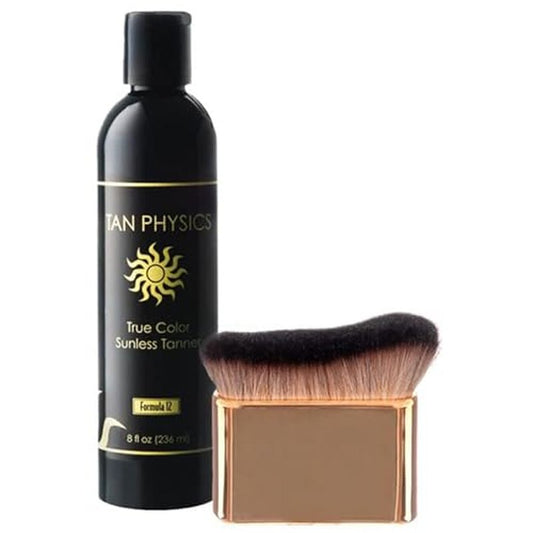 Tan Physics Sunless Tanner 8oz with Self Tanner Brush ? Self Tanning Lotion ? Instant Tanning Lotion for Face & Body ? Natural Self Tanner for Streak-Free, Long-Lasting Glow