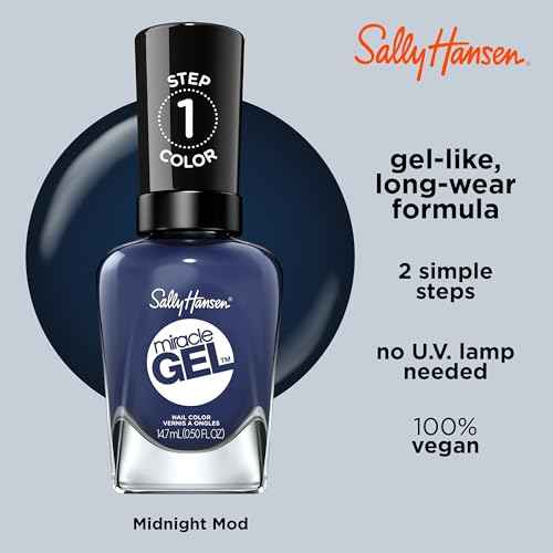 Sally Hansen Miracle Gel Salon Quality Nail Polish | Gel-Like Formula, Two-Step System, No UV Light Needed, Long Lasting | Opaque | 609 Midnight Mod | Navy Blue Nail Polish