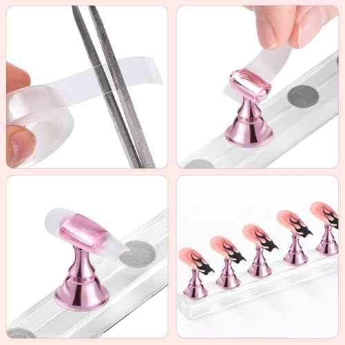 Etercycle Nail Stand Acrylic Nail Art Display Stand Practice Nail Holder for Painting Nails Magnetic Practice Stands with Double-sided Tape For DIY Salon Supplies (Pink)