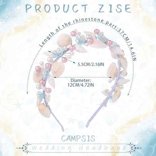 Campsis Mermaid Girls Headpiece Pearl Seashell Headband Beach Wedding Hair Accessories for Women and Girls