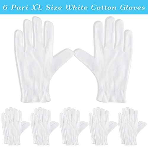 Paxcoo 6 Pairs XL White Cotton Gloves for Dry Hand Moisturizing Cosmetic Eczema Hand Spa and Jewelry Inspection