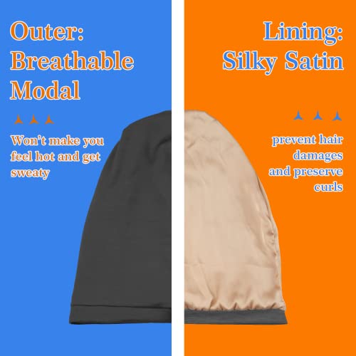 2 Pcs Adjustable Silk Satin Night Cap, Women's Men's Sleep Cap, Silk Lined Slouchy with Adjustable Strap, Curly Hair Head Scarf, Night Caps, Black+blue2