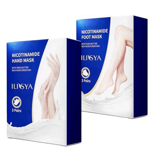 Hand and Foot Mask Set, 3pk Foot Mask & 3pk Hand Mask for Dry Cracked Hand Heel, Glove & Socks with Nicotinamide + Shea Butter + Goat Milk