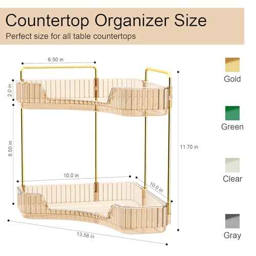 GTI 2 Tier Makeup Organizer, Large Capacity Bathroom Counter Organizer, Perfume Cosmetics Skincare Vanity Organizers, Dresser Countertop Organizer and Storage for Women (Amber)