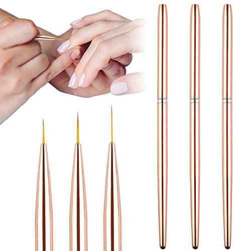 TOROKOM 3Pcs Nail Art Liner Brushes Thin Nail Art Brush Fine Nail Art Striping Brush for Nails Gel Polish Painting Design Brushes Pen Set for Striping, Detail Pattern