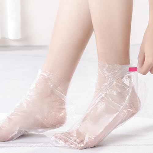 Quacc 100 PCS Plastic Disposable Foot Covers, Paraffin Bath Liners for Feet, Clear Foot Mask Socks for Pedicure, Spa, Trial Shoe