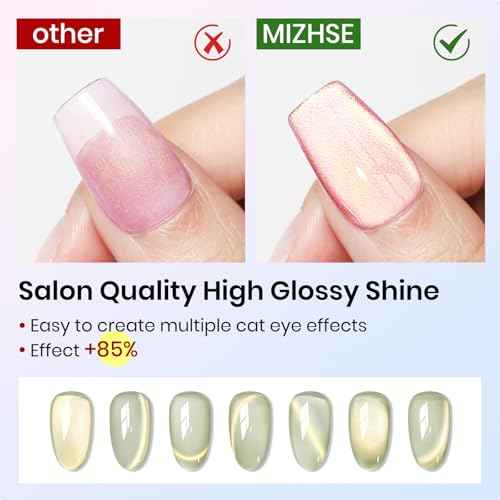 MIZHSE Cat Eye Gel Nail Polish Set, 6 Colors Dawn Ceramic Magnetic Gel Polish with Magnet Stick, Trendy Salon French Nail Polish Kit DIY at Home Gift Set for Women