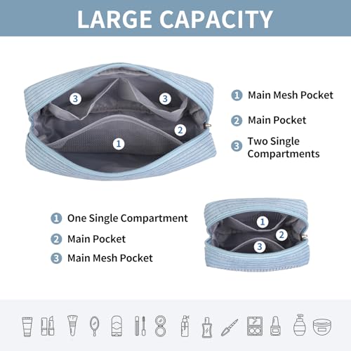 MAGEFY Small Makeup Bag for Purse Mini Cosmetics Bag Corduroy Cute Cosmetic Pouch for Women with Slip-in Pockets