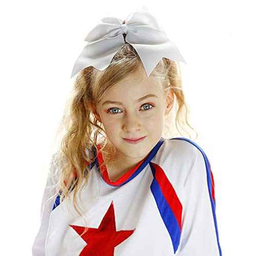 DEEKA 12PCS 8" Large Cheer Hair Bows Ponytail Holder Handmade for Teen Girls Softball Cheerleader Sports-Navy Blue