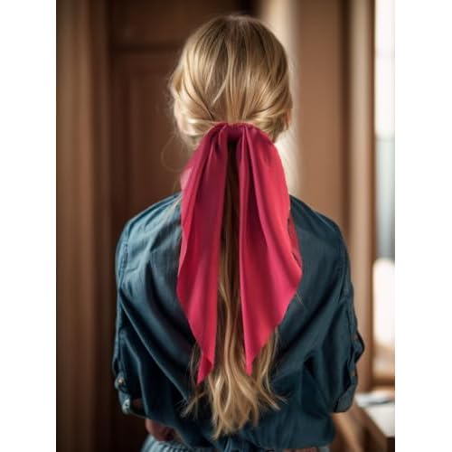 Pack of 2 Knotted Bow Hair Scrunchies Elastic Hair Scarf Hair Ties Bands Satin Hair Ribbon Scrunchy Red Ponytail Holder for Women and Girls, Hair Scarf Scrunchies, Hair Accessories (Burgundy)