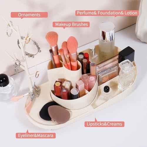 360¡Æ Rotating Makeup Organizer with Jewelry Stand,Thickened Plastic Material£¬Large Capacity Cosmetic Storage Box, Portable Vanity Case for Makeup, Skincare, Jewelry, Perfect for Home and Travel