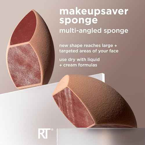 Real Techniques Makeupsaver Sponge + Brush Trio, Makeup Blending Sponge & Brushes For Liquid & Cream Foundation, Natural Finish & Reduces Makeup Waste, Cruelty & Latex-Free, 3 Piece Set