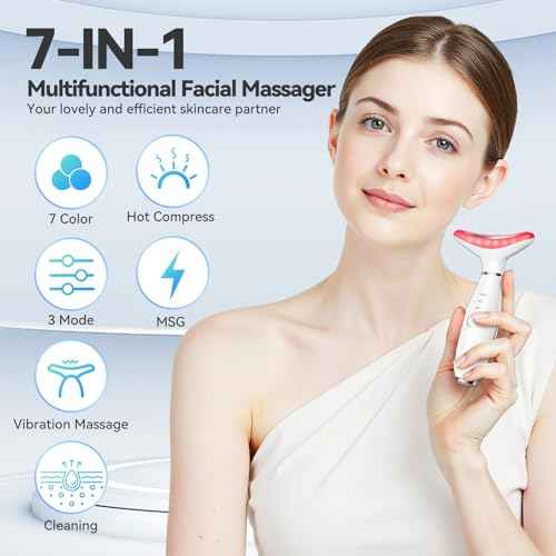 7 Color Neck Face Massager Tool, Facial Massager for Skin Care at Home, Face Sculpting Tool with Thermals, Vibration (White)