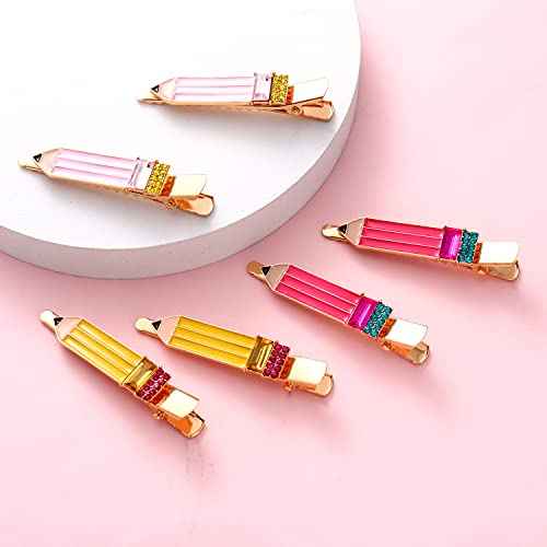 Pencil Hair Clip - 6 Pack Teacher Hair Clips Funny Pencil Hair Clips Back To Shool Hair Accessories for Teachers Student