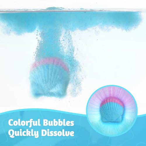 Bath Bombs for Kids with Surprise Inside, 6 PCS Natural Organic Bath Bombs for Girls & Toddlers Aged 3-12, Kids Bath Bombs Gift Set with Mermaid Bracelets Hair Clip Jewelry for Birthday Christmas