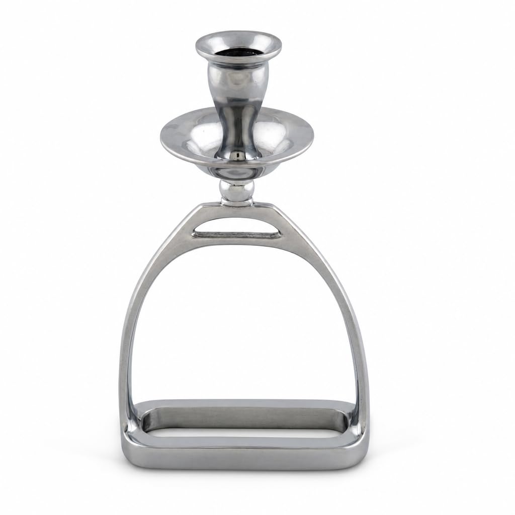 Arthur Court Equestrian Stirrup Candlestick - Cast Aluminum Polished Candle Holder for Home Decor - 8 Inch Tall