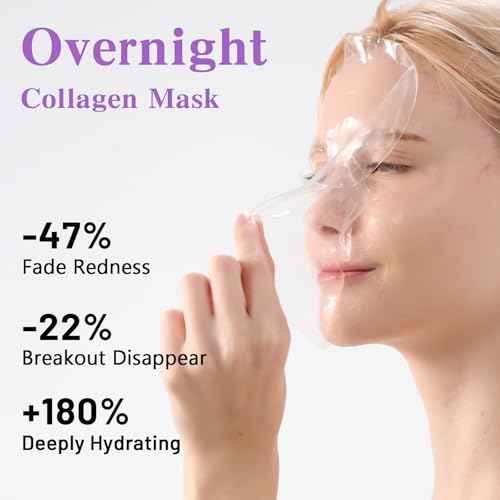Collagen Face Mask Overnight, Acne Face Masks Sheet for Deep Hydrating and Glass Skin Glow, Jelly Gel Facial Mask for Women with Centella and Niacinamide, Oily Skin, 37gx4ea