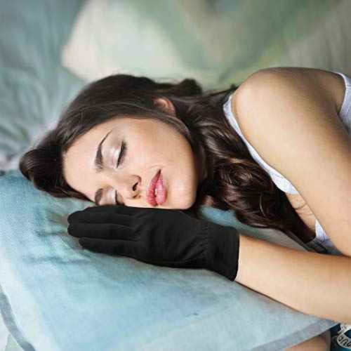 Evridwear 100% Cotton Touchscreen Moisturizing Beauty Gloves with Elastic Cuff, Natural Cosmetic Therapy Gloves for Eczema SPA Dry Hands Care Overnight (Black, Medium) 2 Pairs