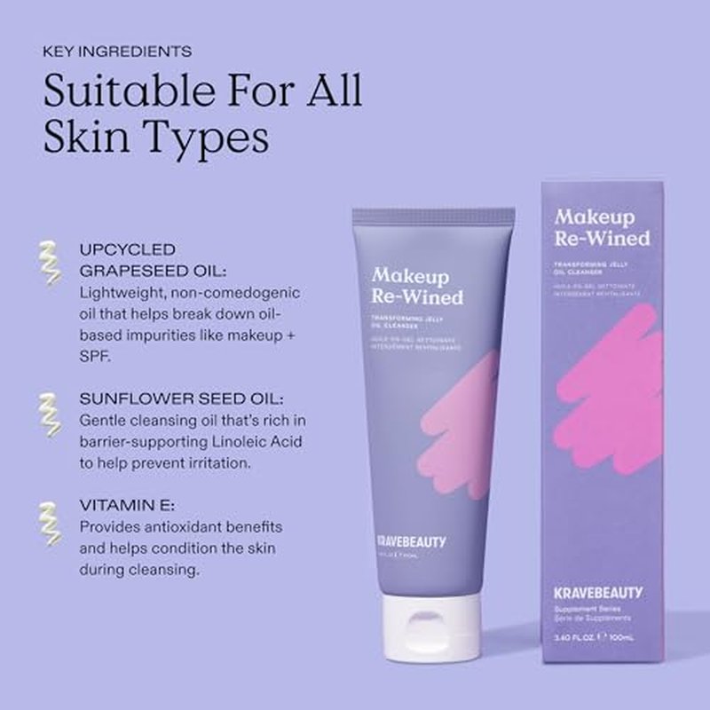 KraveBeauty Makeup Re-Wined Jelly Oil Cleanser Duo ? K-Beauty Transforming Daily Cleanser, Removes Makeup & Impurities, Vegan & Cruelty-Free, 3.38 fl oz x2