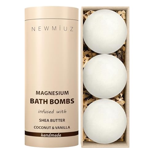 Magnesium Bath Bombs Post Workout Recovery Sore Muscles Tension Epsom Salt Bath Infused with Vanilla SheaButter Coconut Perfect Stocking Stuffers Gift