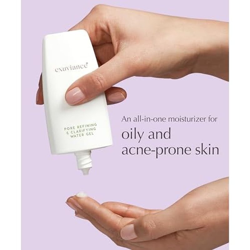 EXUVIANCE Pore Refining & Clarifying Water Gel, Mattifying Face Moisturizer for Oily and Acne-Prone Skin with Salicylic Acid, AHA/PHA Blend, Mandelic Acid, Non-comedogenic, Mineral oils-free, 1.7 oz
