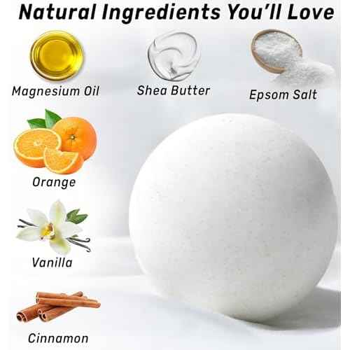 Magnesium Bath Bombs Post Workout Recovery Sore Muscles Tension Epsom Salt Luxury Bubble Bath Spa Essential Oil Infused Bath Bombs Vanilla Cinnamon Orange Perfect Stocking Stuffers Gift