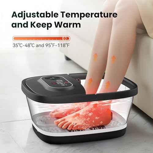 Snailax Foot Spa with Heat, Foot Bath, Collapsible Foot Spa Bath Massager with 8 Massage Rollers, Temperature Control, Bubbles, Pumice Stone, Foot Soaking Tub