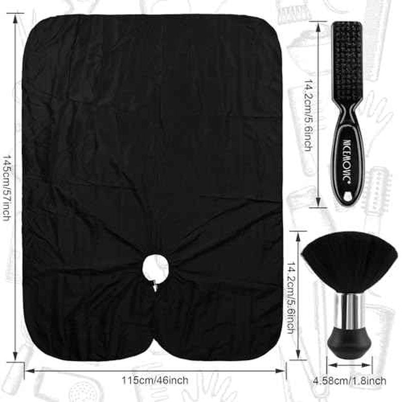 NICEMOVIC Hair Cutting Barber Cape with Neck Duster Brush and Barber Brush, Professional Barber Accessories Cleaning Supplies for Salon Haircut Styling (Black)