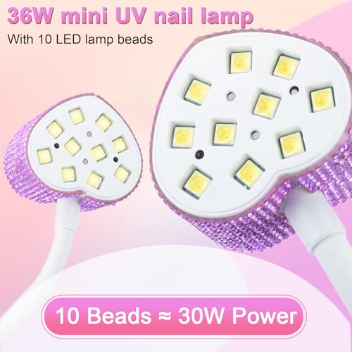 UV Nail Lamp,30W Rechargeable Gel Lamp Mini Cordless UV Light with 2 Timers & Auto Sensor,LED Fast Curing Goosenecks Gel Nail Polish Lamp for Home DIY Manicure (Purple Diamond)