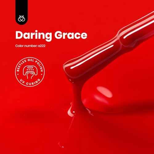 Beetles Red Gel Nail Polish, 15ml Christmas Red Color Soak Off UV LED Gel Polish, Winter Nail Art Design Daring Grace Manicure Salon DIY Home Colorful Bottle Gifts for Women
