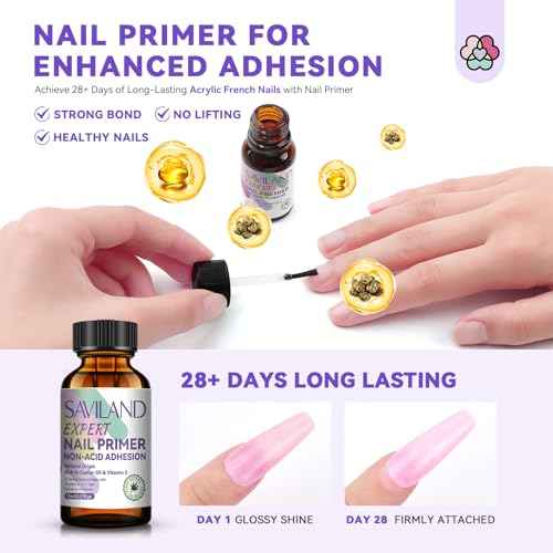SAVILAND Acrylic Nail Kit: Keratin Acrylic Powder with Castor Oil Vitamin E Nail Primer Nail Glue French Tips Pink Rhinestones Complete Tools Everything for Beginners DIY Home Salon Christmas Gift