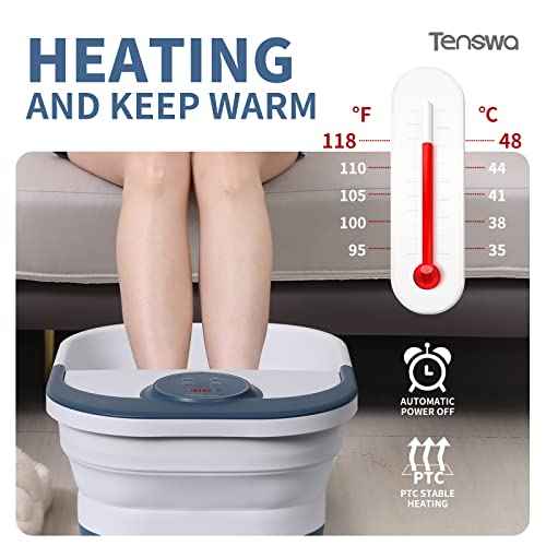 Collapsible Foot Spa Bath Massager with Heat, Bubbles, Pedicure Foot Spa with 8 Rollers, Tub for Stress Relief, Soaker with Mini Acupressure Massage Points & Temperature Control