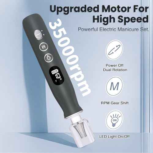 Electric Nail File Drill, Cordless 2000 mAh Rechargeable Nail Filer Electric 12 in 1 Kit Nail Grinder Tool Portable Professional Nail Dril Machine for Acrylic Manicure and Thick Toenails Grinder Care