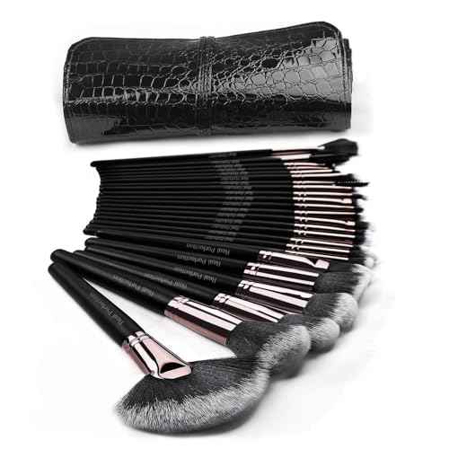 Real Perfection Makeup Brushes 24pcs Makeup Brush Set Premium Synthetic Powder Foundation Contour Blush Concealer Eye Shadow Blending Liner Make Up Brush Kit with Case