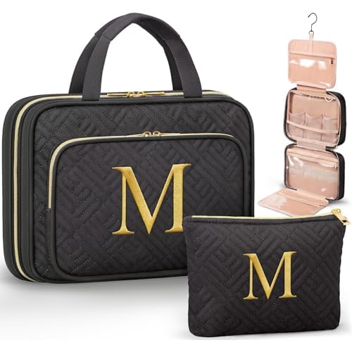 Personalized Gifts for Women, Initial Toiletry Bag Hanging Travel Organizer & Makeup Cosmetic Bag with Embroidery Letter Teacher Appreciation Gift Birthday Mothers Day Gifts for Mom Wife Friend Sister