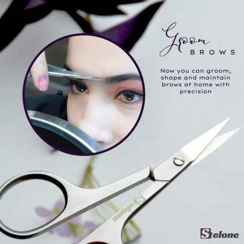 Multi Purpose Eyebrow Scissors Stainless Steel Curved Blade Cuticle Scissors for Manicure and Cosmetic, Brow Scissors for Facial Hair & Eyelash Trimming