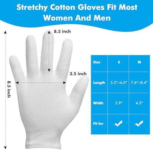 4 Pairs White Gloves, Breathable Cotton Gloves for Dry Hands Sleeping, Reusable White Cotton Gloves for Eczema SPA and Moisturizing Overnight, Washable Work Gloves for Women and Men