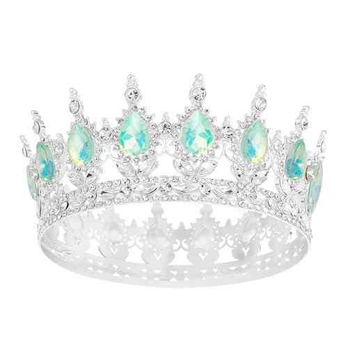 Queen Crown Rhinestone Wedding Crowns and Tiaras for Women Costume Party Hair Accessories Princess Birthday Crown Crystal Bridal Crown (Silver Fantasy Light Green)