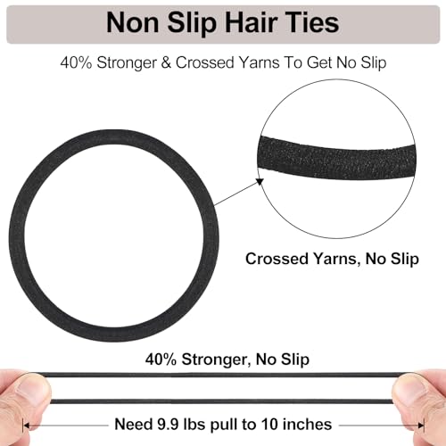 Black Hair Ties No damage 280 Bulk Pack, 4MM Ouchless Elastic Hair Bands for Women's Hair Elastic Ponytail Holders for Ponytails, Thick, Medium, Thin, Fine & Short Hair