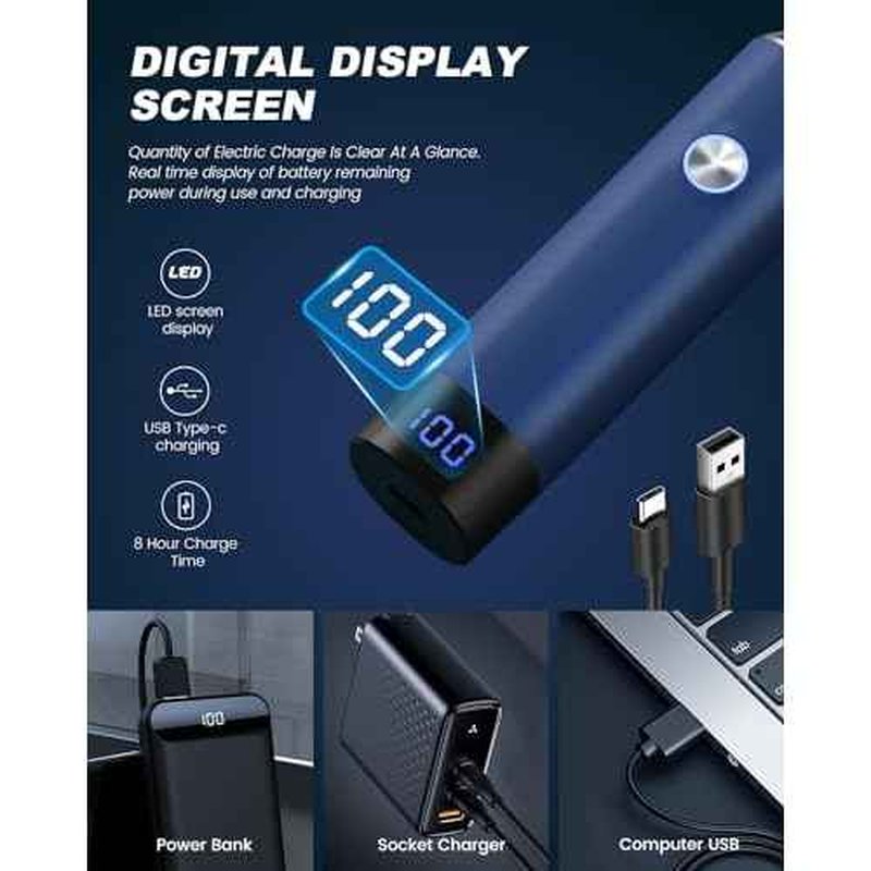Nose & Ear Hair Trimmer Clipper with LED Display for Men Women, 2025 Model Painless USB Rechargeable Eyebrow & Facial Hair Trimmer,Professional IPX7 Waterproof Dual Edge Blades (Cyan)