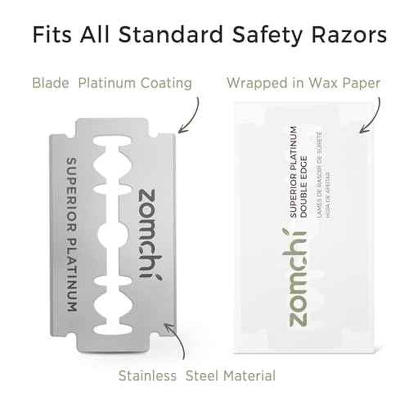Zomchi Double Edge Razor Blades, 60 Counts Safety Razor Blades for Shaving, Platinum Stainless Steel Shaving Blades for Men and Women, Fits All Standard Double Edge Razors