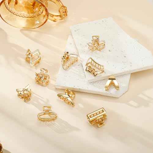 CWJCYTNSN Small Metal Hair Clips, Gold Mini Hair Claw Clips for Thin Thick Hair, Cute Tiny Hair Clips, Strong Hold NonSlip Flower Hair Jaw Clamps for Women Girls