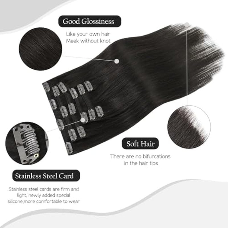 HUAYI Dark Brown Clip in Hair Extensions Real Human Hair 120G Remy Human Hair Clip in Extensions Soft Silky Straight for Women 7pcs 16clips 14 Inch Brown Hair Extensions