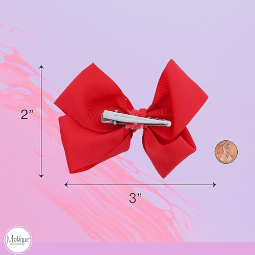3 Inch Grosgrain Bow for Little Girls- Set of 2 (Red)