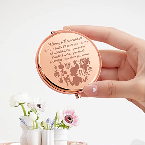 KEYCHIN Frog Princess Pocket Mirror Princess Fairytale Fans Gifts Always Remember You are Braver Stronger Smarter Than You Think Compact Makeup Mirror (Frog Princess-RG)