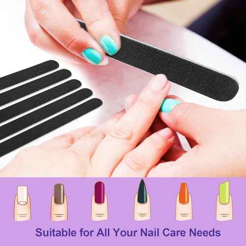Emery Board Nail Files (24 Pack), 100/180 Grit Wooden Nail File for Natural Nails, 7 Inches Emory Filers Manicure Tool Set Disposable Nail File for Home Salon Black