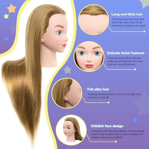 Mannequin Head with Hair - 20 Inch Cosmetology Manikin Practice Braiding Doll Head for Hair Styling, Training Head for Braiding Hairdressing for Kids #27