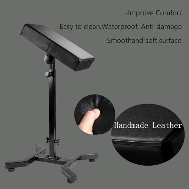 Tattoo Arm Rest, Tattoo Chair for client, Tattoo Armrest Stand, Four-corner base Stability Strongly, Adjustable Height, Thicken Soft Sponge Pad, Foldable Arm Rest