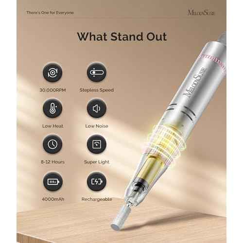 MelodySusie Portable Nail Drill 30000 RPM, SC320F Professional Rechargeable Electric Cordless Nail File for Acrylic Nails Gel Polishing Removing, Efile Nail Kit for Manicure Salon Home, Rose