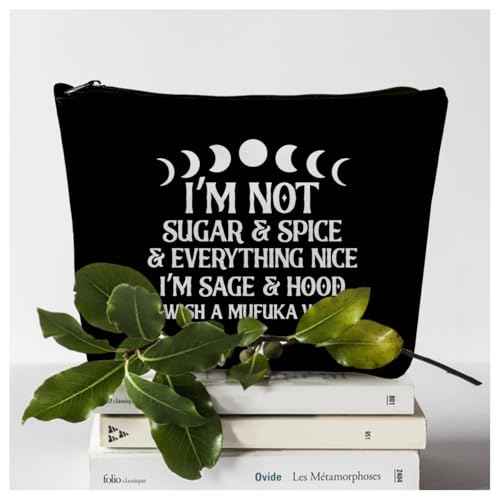 gfuhlre Moon Phase Witch Gifts Stuff Makeup Bag Travel Toiletry Bag Funny Witchcraft Bag Meditation Gifts for Witchcraft Women Birthday Halloween I'm Not Sugar Spice